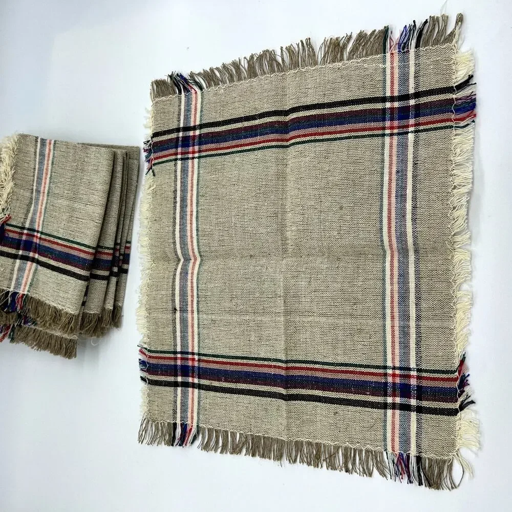 Vintage Handmade Polish Napkins Cotton Linen Lot of 9 NWT Home Decor Tan Brown